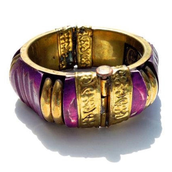 VTG 70's Large Bone and Brass Hinged Bangle - Picture 4 of 6